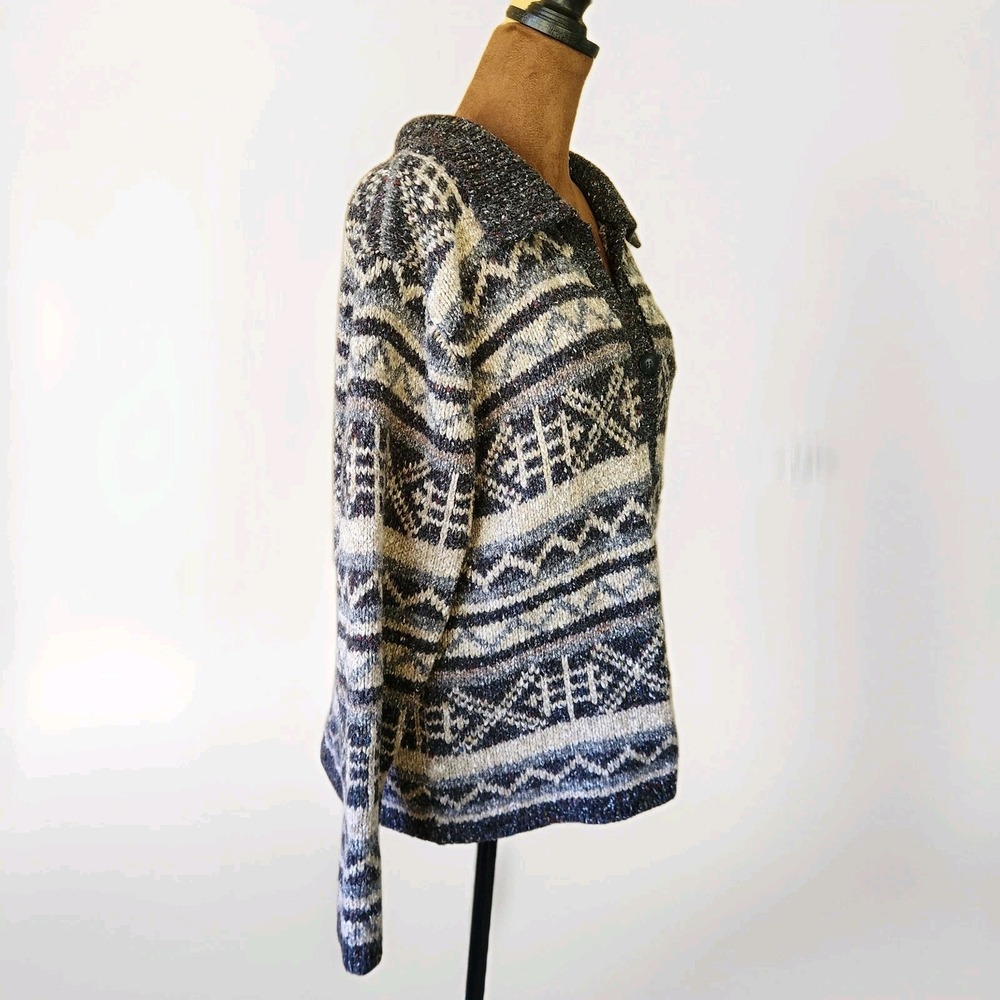 St. John's Bay Blue and Cream Patterned Cardigan - Picture 2 of 7